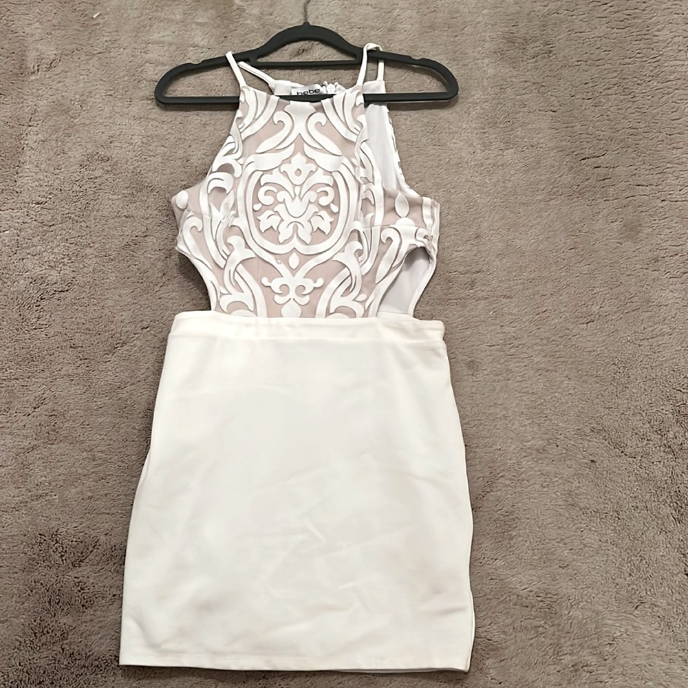 BEBE stretchy white dress (could wear to Sadie’s or Homecoming)